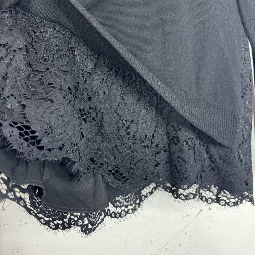 Broome Street Kate Spade Black Lace Trim Mock Neck Sweater Big Pearls Medium - Picture 5 of 9